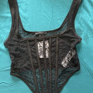 Forever 21 Black Sheer Floral Lace Crop Top